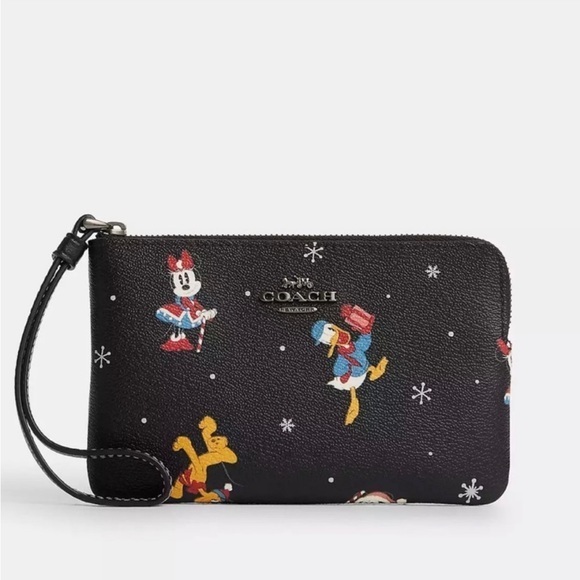 Disney X Coach Corner Zip Wristlet With Holiday Print Christmas Mickey - Picture 1 of 3